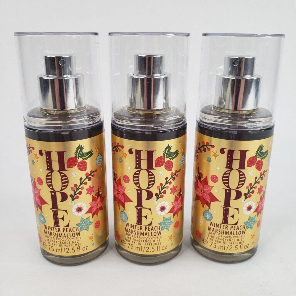 3 HOPE Winter Peach Marshmallow Fragrance Mist Spray Travel Size Bath Body Works